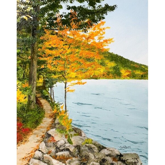 Original Oil Landscape Painting Autumn Landscape Acadia Jordan Pond Signed 8x10" - Picture 1 of 7